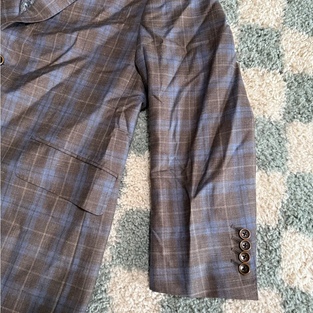 REDA 1865 Italy Traceable Wool and Silk Brown and Blue 2 Button Blazer Jacket